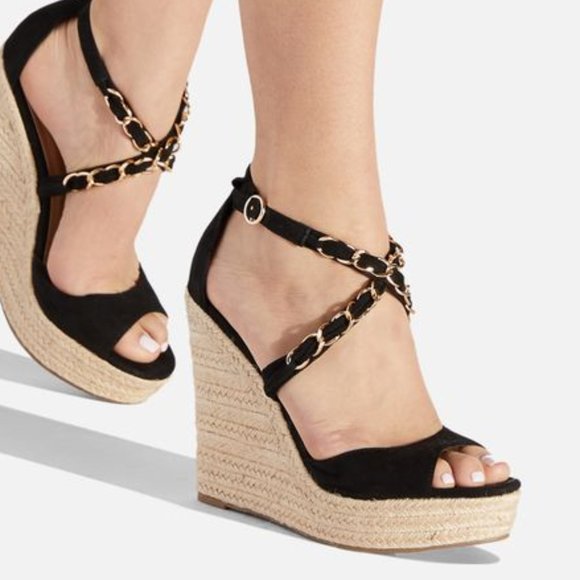 Bandy Embellished Espadrille Wedge in Black - Picture 5 of 5